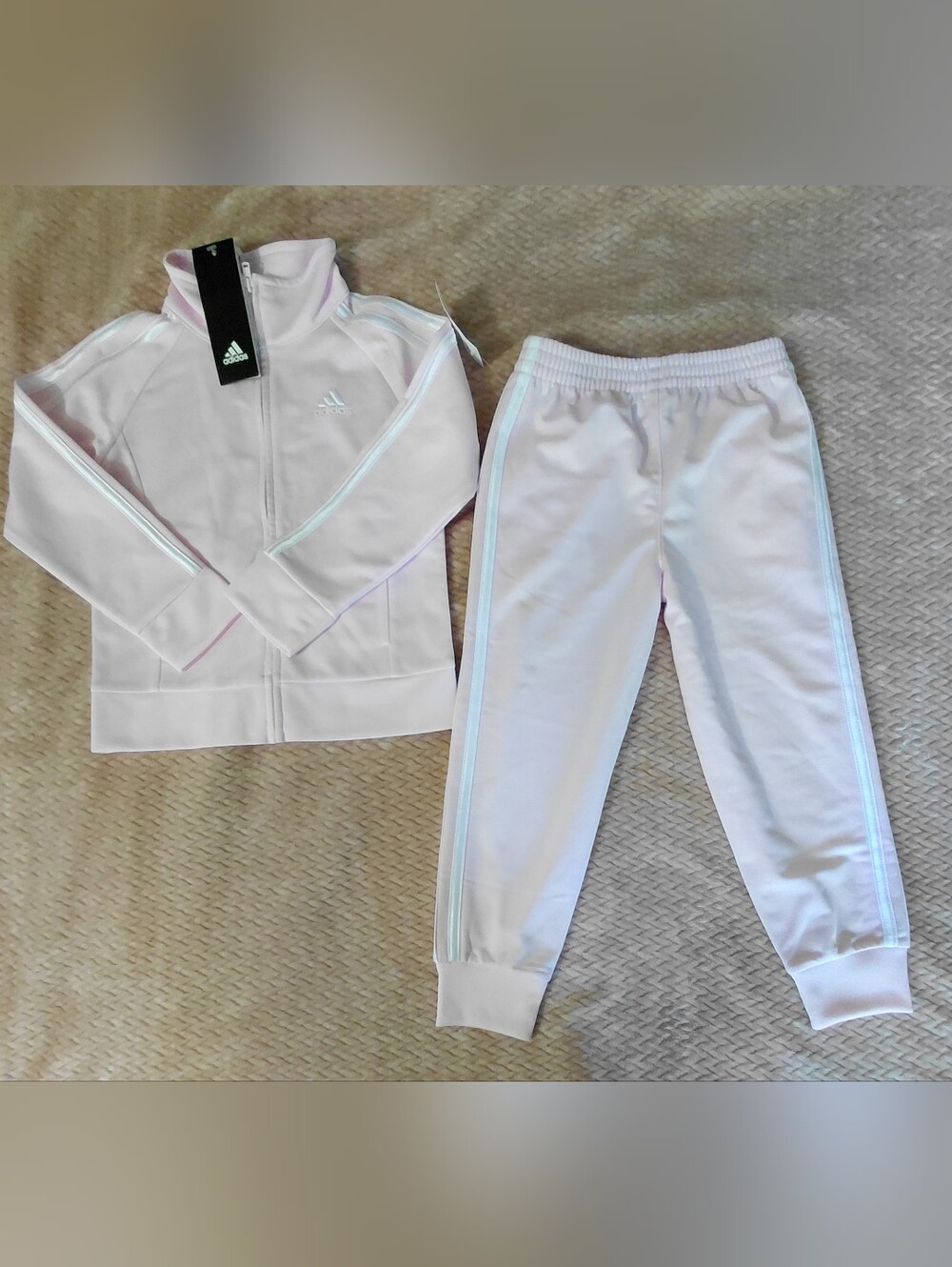 NWT Adidas Girls Pink 2-Piece Tracksuit Size 4 Full Zip Jacket Jogger Pants